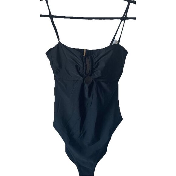 L'Agence Women's Black Shirred Emelia Bandeau One Piece Swimsuit Size Large NWT - Picture 6 of 10